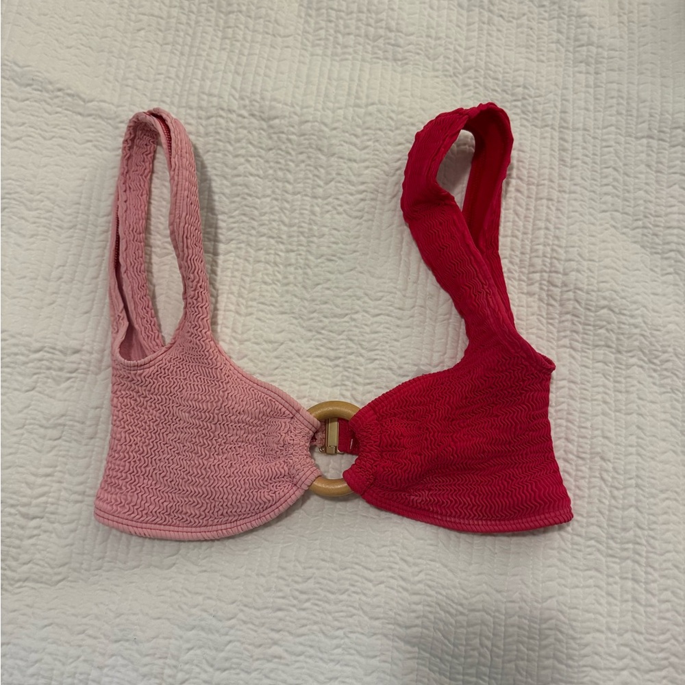 One one Two-Tone Pink and Red Bikini Top